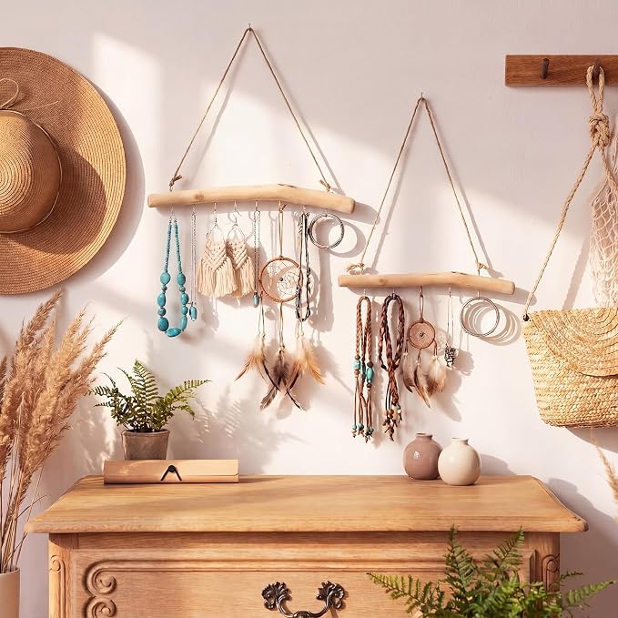 Yinkin 2 Pcs Natural Driftwood Jewelry Hanger Wall Driftwood - Image 3