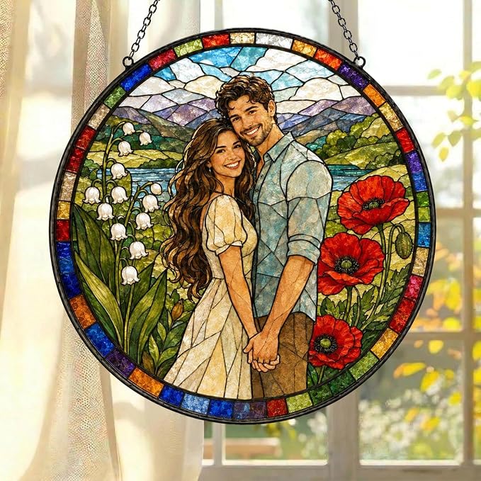Personalized Couples Photo Faux Stained Glass Sun Catcher, Photo Couple - Image 5
