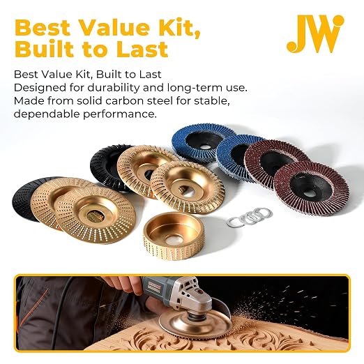 15-Piece Wood Carving Disc Kit for 4"-4.5" Angle Grinders, 5/8" Arbor, Complete - Image 4
