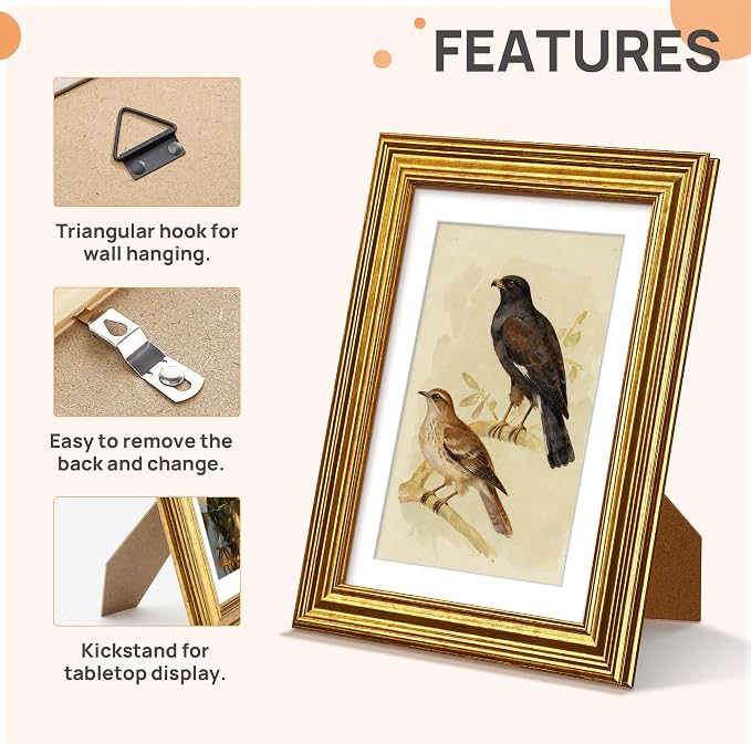 upsimples Vintage 5x7 Picture Frame, Antique Gold Frame Displays 4x6 - Image 5