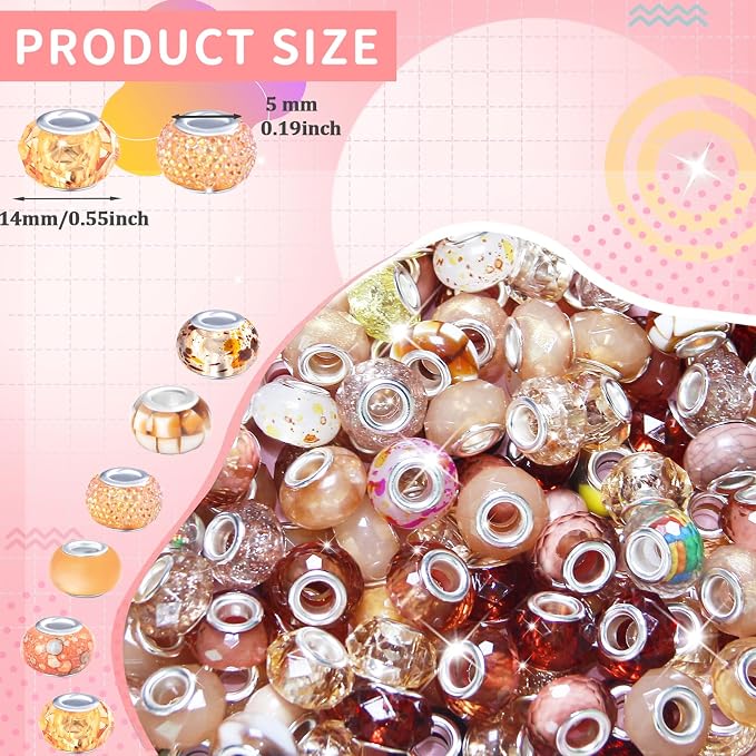 200Pcs Large Hole Beads Spacer Beads Champagne Assorted European Craft Big - Image 2