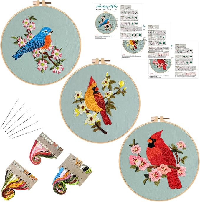 Louise Maelys 3 Sets Bird Embroidery Kits by LouiseMaelys