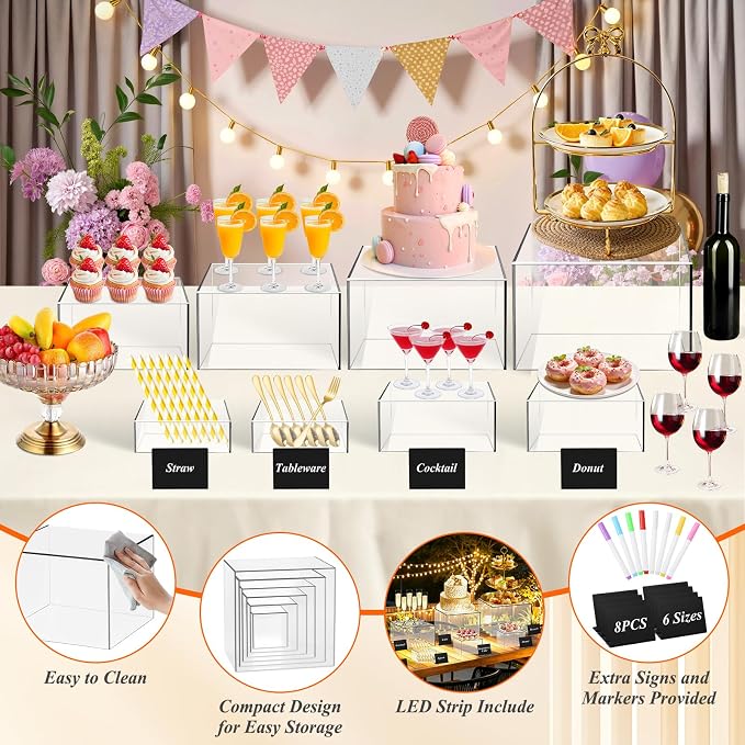 8 Pcs Clear Acrylic Buffet Risers - Image 8