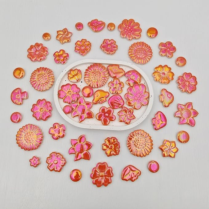 500g/1.1lb Ceramic Mosaic Tiles Mixed Shapes of Flowers, Mushrooms - Image 7