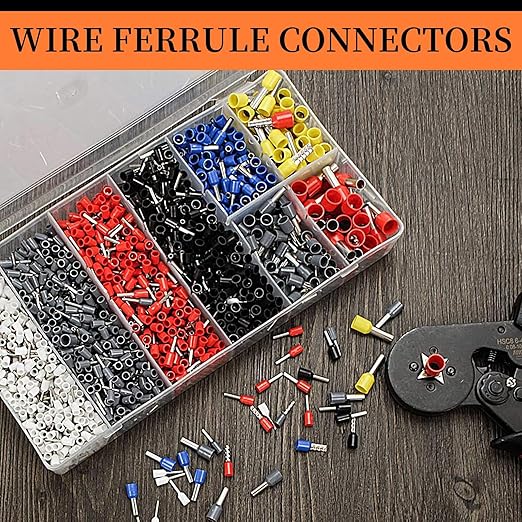 1800pcs Wire Ferrules Kit, AWG 22-7 Ferrule Crimping Kit Terminal Connector Wire Insulated Cord Pin Ends Terminals for Electric, Industrial