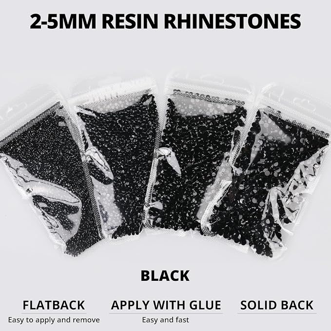 30200Pcs Black Rhinestones for Bedazzling, Mixed Sizes 2, 5mm Flatback Gems - Image 3