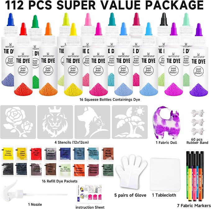 16-Color Tie Dye Kit for Kids & Adults – Includes Fabric Markers, Pre-Filled - Image 2