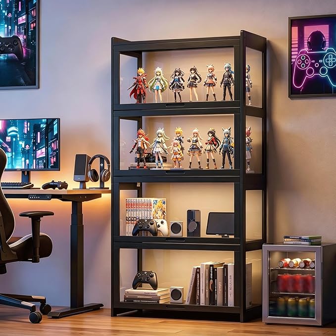 Magshion Display Cabinet with Flip-Up Doors, Balck | Full 4-Side Clear Acrylic - Image 4