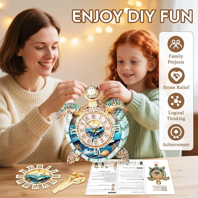 3D Puzzles for Adults Clock-Turtle Design Model Kit-Mechanical DIY Pendulum - Image 4