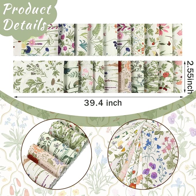 Hosuly 40 Pcs Wildflower Fabric Roll Spring Vintage Flower Fabric Quilting - Image 2