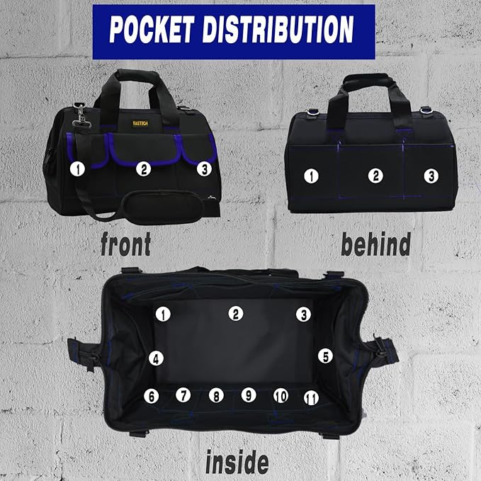 18 Inch Tool Bag,Waterproof Wide Mouth Tool Kit Heavy Duty Tool Bag Organizer, Tool Storage Package For Men/Women (18IN Blue)