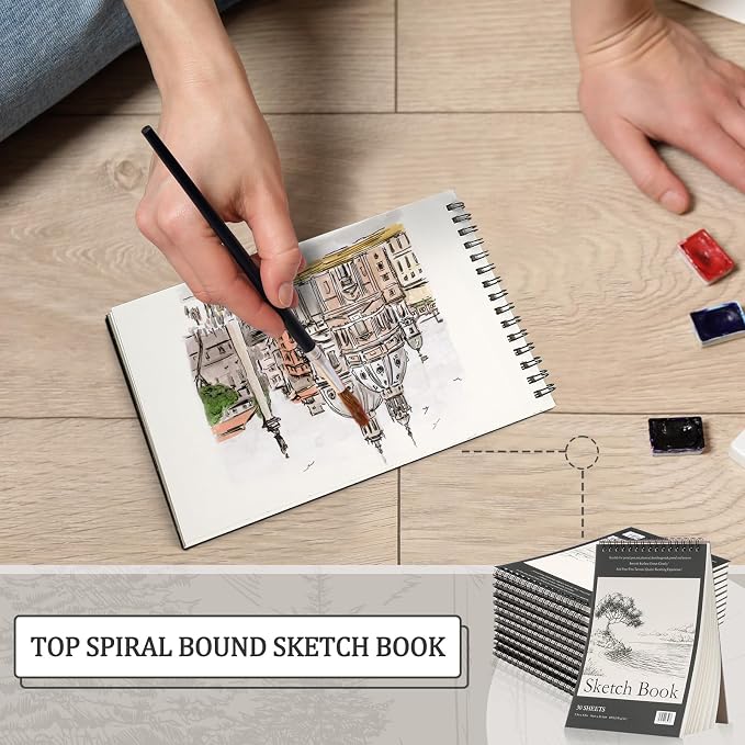 Jexine 60 Pcs 5.5'' x 8.5'' Top Spiral Bound Sketch Book 30 Sheet Each - Image 5