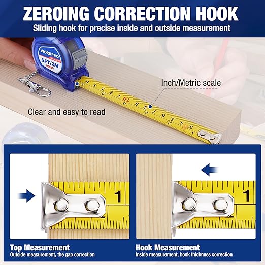 WORKPRO Keychain Tape Measure Set, 3 Pcs Inch/Metric Scale Easy Reading Mini Tape Measurement, 6FT Retractable Pocket Size Small Tape Measure for Engineer, Lightweight, ABS Protective Casing