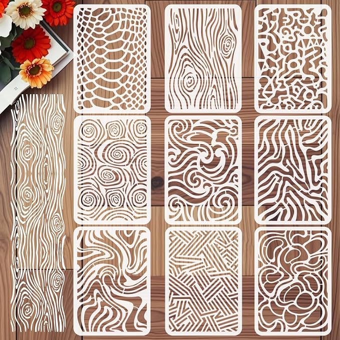 9pcs Abstract Texture Stencil for Painting Artistic Pattern Painting Crafts by beinkmake