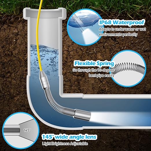 Sanyipace Sewer Camera 65FT/20M with WiFi Wireless Transmission, Drain Camera with Lights, Pipe Sewer Scope Inspection Camera with IP68 Waterproof Camera Probe, 7" Color Screen, Camera Guide Wheel