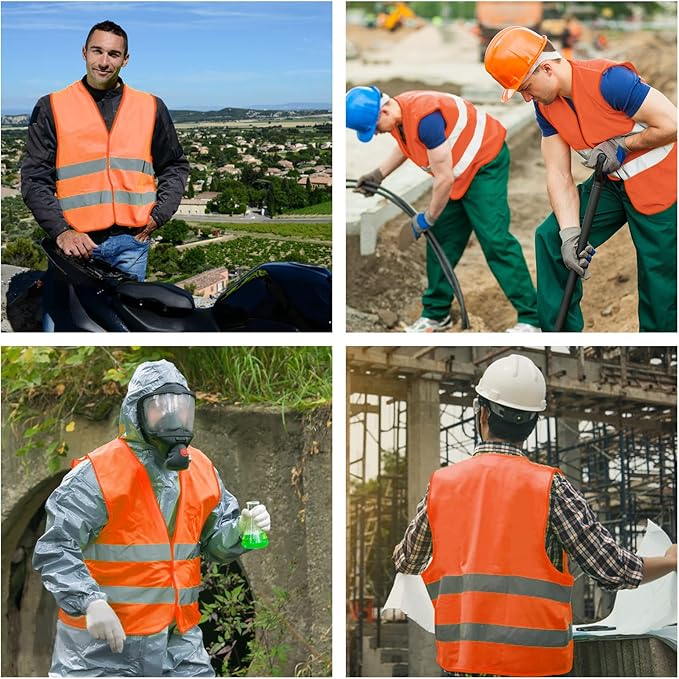 Safety Vest, Reflective High Visibility Construction Vest for Men, Work, Cycling, Runner, Surveyor, Volunteer, Road