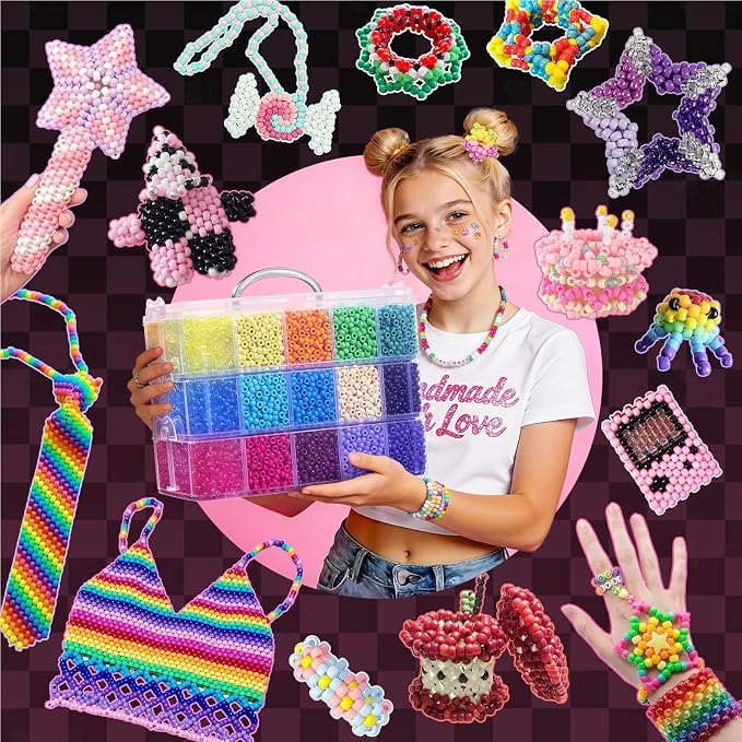 Simetufy 14000Pcs Pony Beads Bulk, 30 Colors 6x9 Kandi Beads - Image 6
