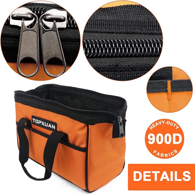 Tool Bag 13 Inch Waterproof Orange Tool Organizer with Wide Mouth for Power Tools and Hand Tools Oxford Cloth Fabric(3 pockets)