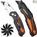 REXBETI 2-Pack Utility Knife, SK5 Heavy Duty Retractable Box Cutter for Cartons, Cardboard and Boxes, Blade Storage Design, Extra 10 Blades Included（Total 18 Blades）