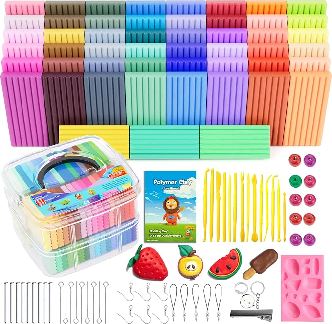 CiaraQ 51-Color Polymer Clay Oven Bake Modeling Kit | 14 tools, 2‑layer box by CiaraQ