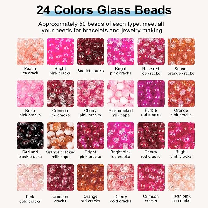 XSEINO About 1200pcs 6mm Crack Glass Beads Bracelet Making Kit, 24 Assorted - Image 2
