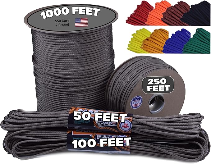 BORED? PARACORD! 550 lb Paracord - Ideal for Crafting, Camping, DIY Projects, Active & Military Outdoors - Strong Survival Rope - Tactical Parachute Cord Type III - Tan 100 Feet