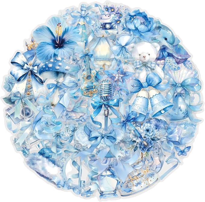 50 Pcs Clear PET Blue Coquette Aesthetic Stickers - Image 6