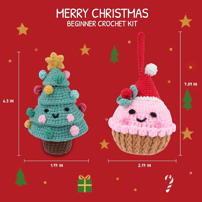 HOUSE CREATIVITY Crochet Kit for Beginners – Make a Christmas Tree & Cupcake - Image 2