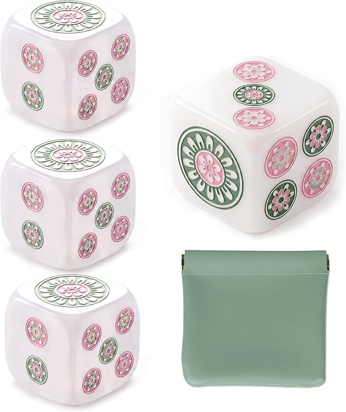 4 Pack Mahjong Dice Set with Green Pouch, 18mm Acrylic Colorful Dice by Unknown
