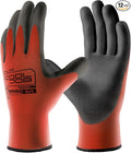 COOLJOB 12/60 Pairs Safety Work Gloves Pack Bulk with Grip PU Coating, 13 Gauge Seamless Knit Gloves with Polyurethane Dipped for Warehouse Working, Breathable Lightweight for Men Women, Red Xlarge