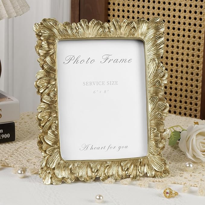 Cuspin Gold Picture Frames 6x8 Frame, Vintage Ornate Palm Leaves Textured - Image 7