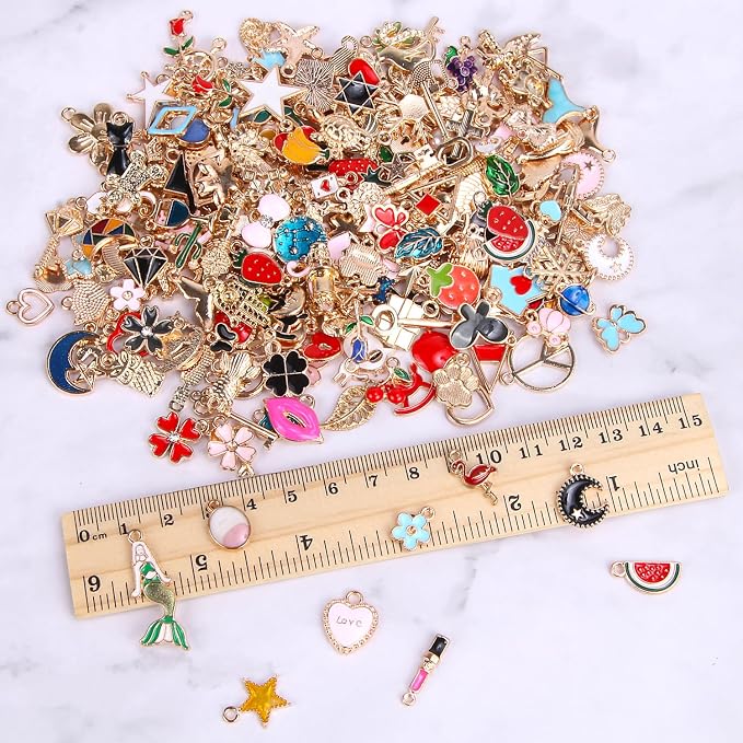 SANNIX 350Pcs Bracelet Charms Jewelry Making Charms Assorted Gold Plated Enamel - Image 5