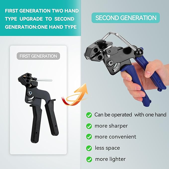 Metal Zip Ties Cutter Stainless Steel Cable Tie Gun One hand type for Self-Locking Stainless Steel Cable Ties Heavy Duty Tensioning Cutting Tool with Free Zip Tie Release Tool