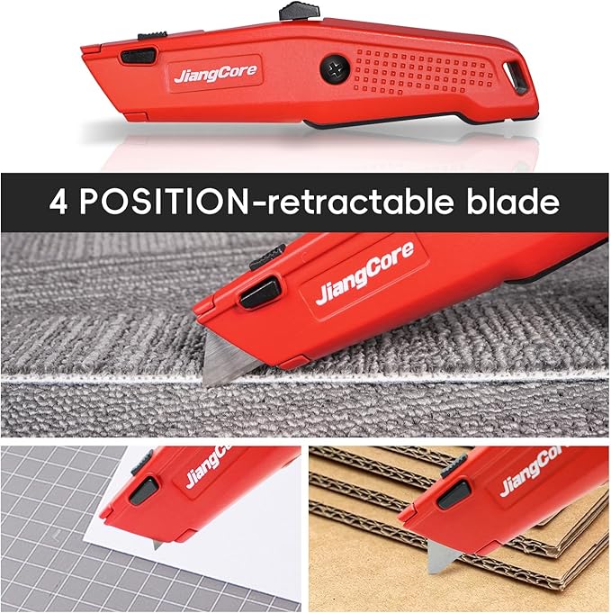 Premium Utility Knife with 14 Blades - Heavy Duty Retractable Work Knife, Precision Cutting for DIY, Cardboard, Packaging - Ergonomic Grip & Quick-Release Design