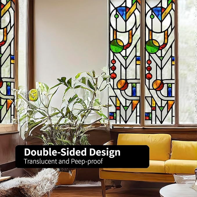 Original Hand Drawn Faux Stained Glass Window Film Double-Sided Texture Static - Image 6