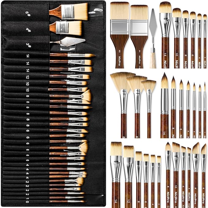 Nicpro 30pcs Paint Brush Set, Professional Acrylic Paint Brushes by Nicpro