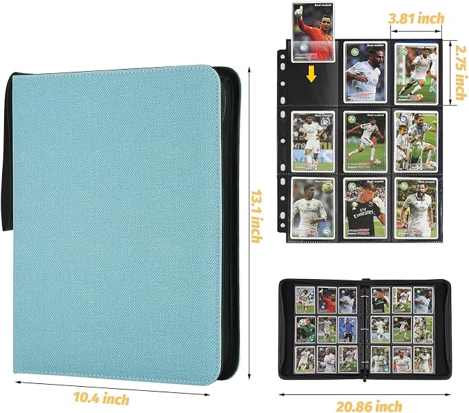 GERMUN 3 Ring 9 Pocket Zipper Card Binder, 720 Double Sided Standard PU Trading - Image 2