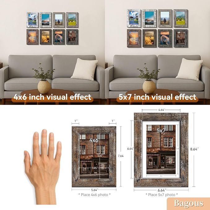 4x6 Picture Frames Set of 8, Vintage Rustic Farmhouse Industrial Style Photo - Image 5