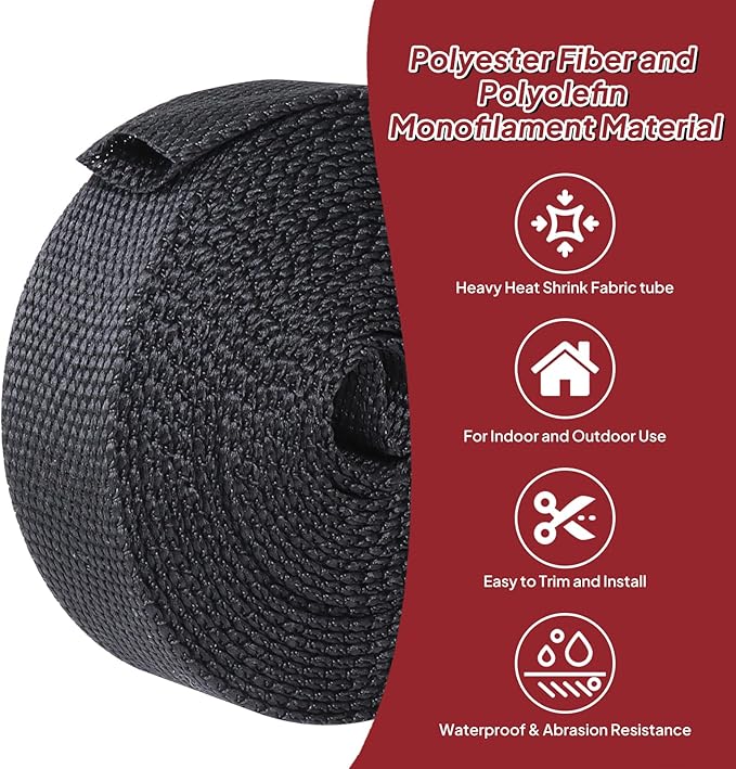 Heat Shrink Braided Sleeving Fabric Tubing 2 in 1 Wiring Harness Tubing Abrasion Resistant Cable Sleeve for Protection Wire/Sheath/Irregular Shape Hose (3/8"-13ft)