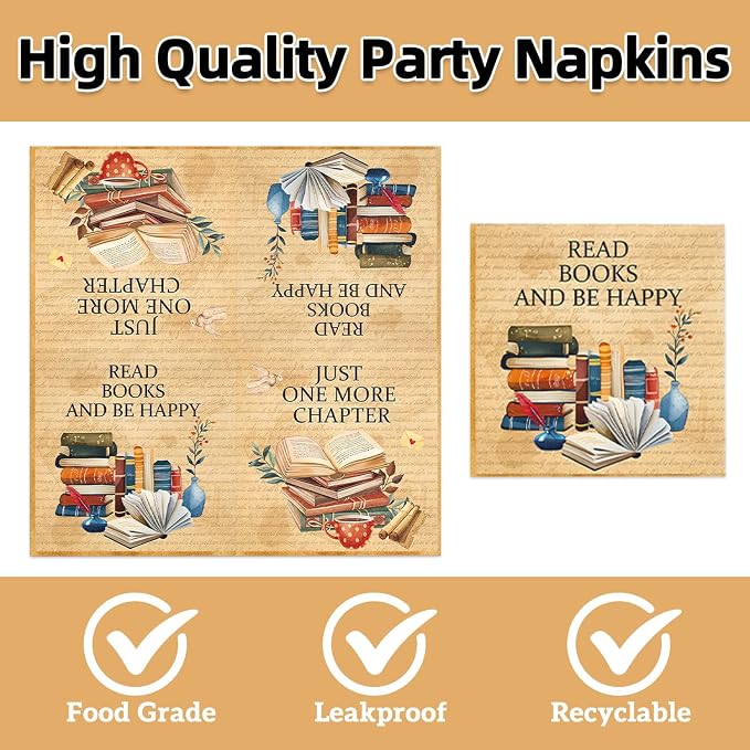 40Pcs Book Party Decorations Vintage Storybook Club Birthday Plates and Napkins - Image 4