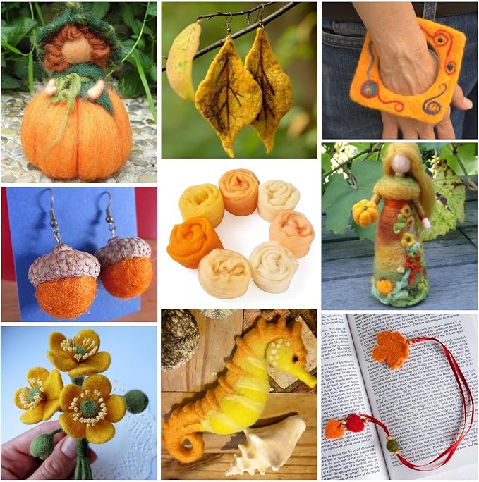 FASHEWELRY 1.2 OZ Wool Felting Kit 7 Set 7 Colors Orange Theme Needle Felting - Image 4