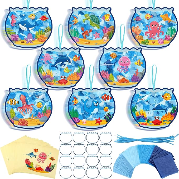 Eersida 32 Sets Summer Suncatcher Crafts, Ocean Fishbowl Craft Kit, Under the by Eersida