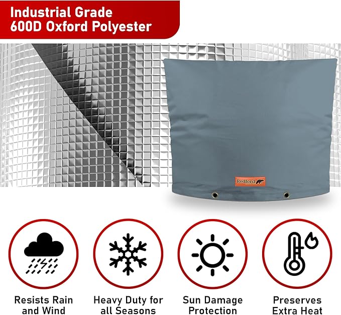 Redford Supply Co. Cold Snap (5°F) Backflow Preventer Insulation Cover, 36" W x 24" H, Pipe Insulation, Water Sprinkler Covers for Outside, Sprinkler Backflow Cover for Winter, Well Pump Bag (Gray)