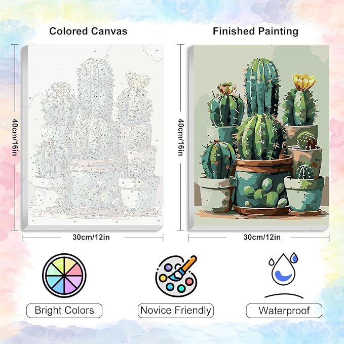 Yezavesu Cactus Framed Paint by Numbers Kit - Image 3