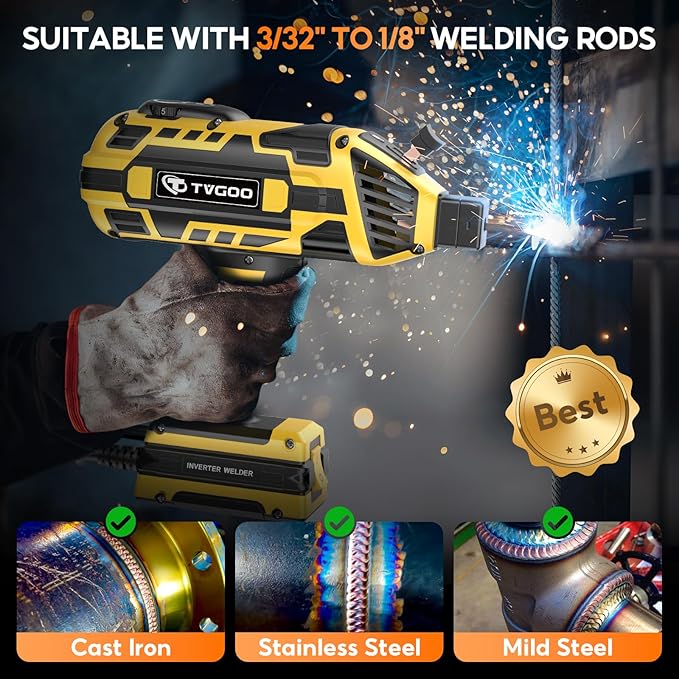 Portable Handheld Welding Machine - 110V IGBT Inverter Handheld Welder, 20-120A Portable ARC Welder with 5 Variable Current Adjustments,Hot Start & Anti-Stick for 3/32"-1/8" Welding Rods(Yellow)