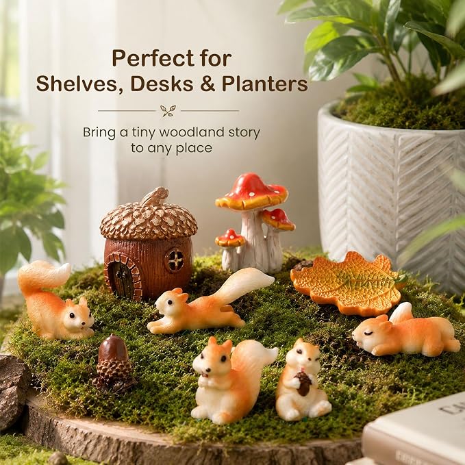 Fairy Garden Accessories, 9 Pieces Squirrel Resin Figures - Image 6