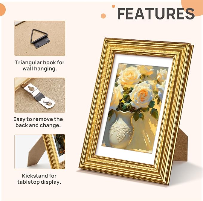 upsimples Vintage 4x6 Picture Frame, Antique Gold Frames Display 3.5x5 - Image 5