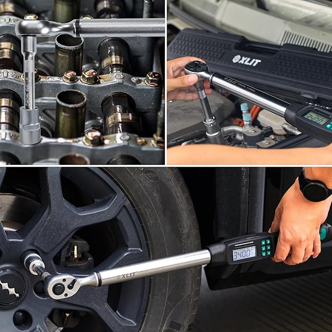 1/2-Inch Drive Digital Torque Wrench, 12.5-250 ft-lb (17-340 Nm), ±2% Accuracy - Professional Electronic Wrench with Buzzer & LED Alerts, Adapters for Automotive, Truck & SUV Lug Nuts