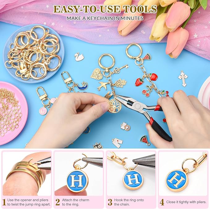 656Pcs Keychain Making Kit: Gold Jewelry Making Supplies Including 198 Charms - Image 4