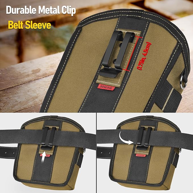 Tool Pouch Nails Screws Bag with Belt Clip (XL, Khaki)